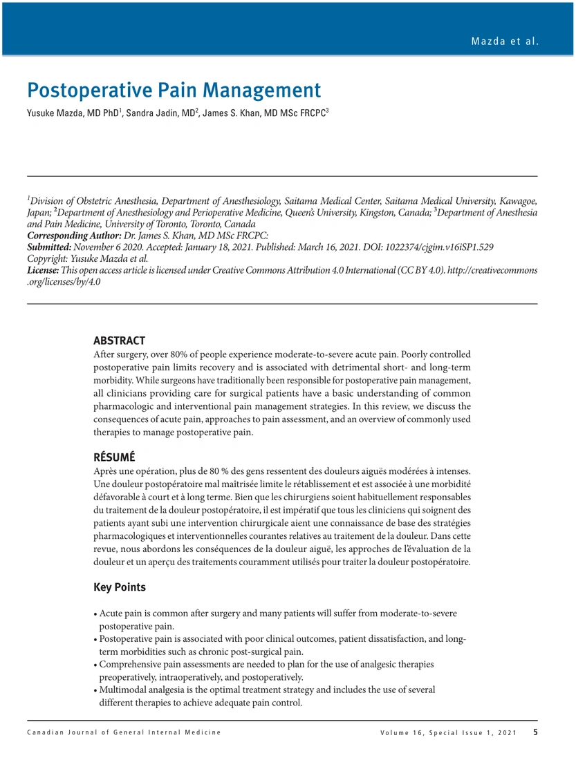 First page of the 2021 article in Canadian Journal of General Internal Medicine